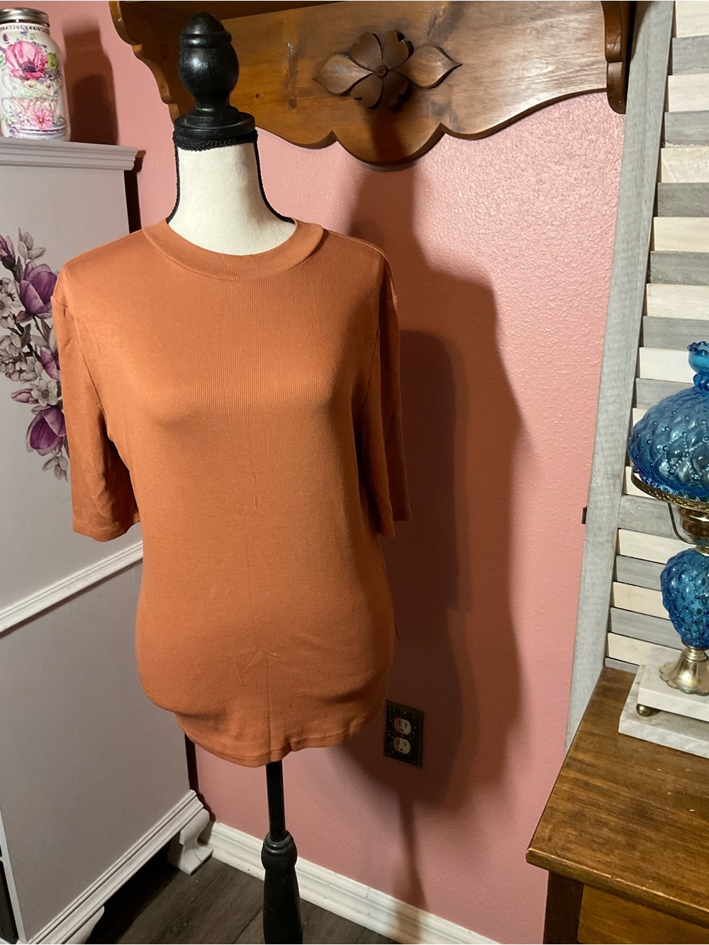 a new day Short-Sleeve Crewneck Top in Rust Orange